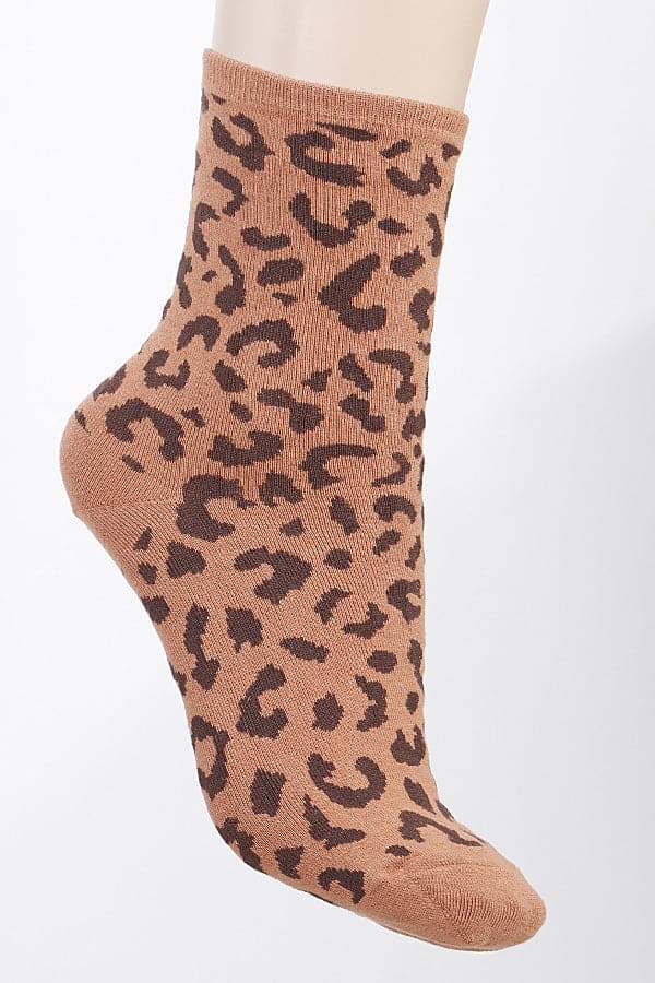 Set of 6 Leopard Print Crew Socks by Camel, Model 041