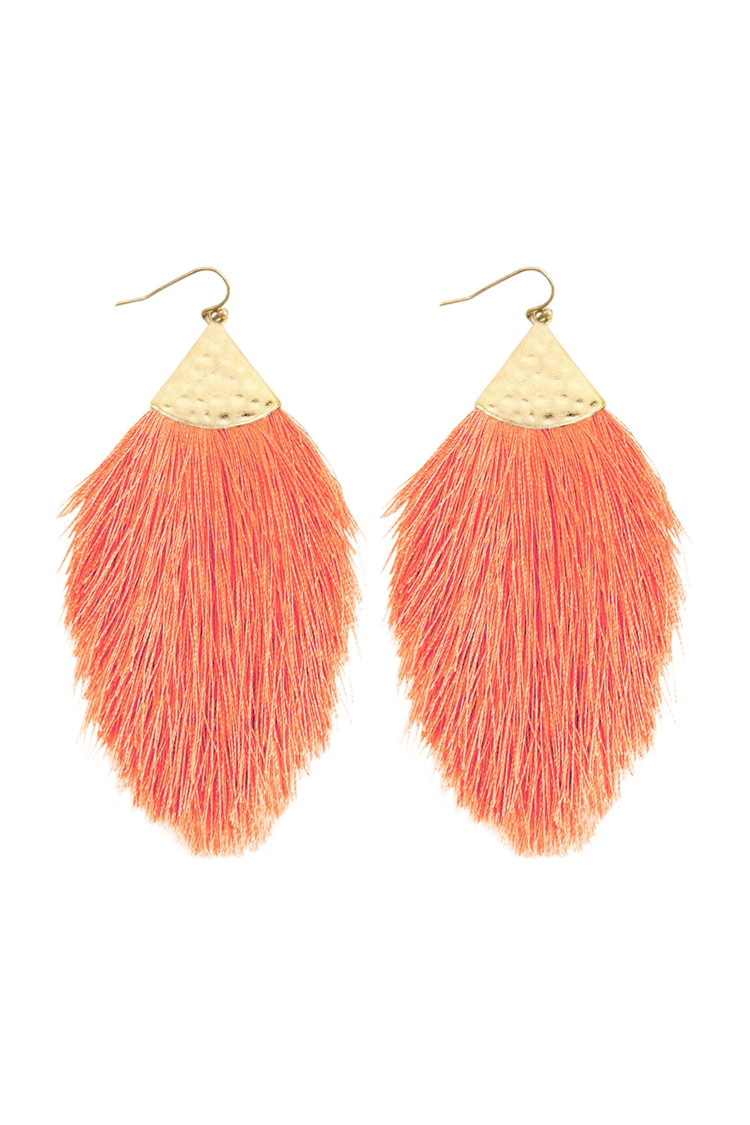 Pack of 6 Dark Salmon Tassel Drop Earrings with Hammered Metal Hooks