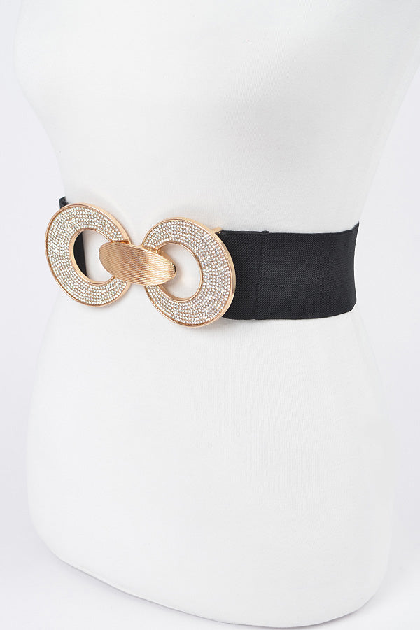 Set of 6 Gold - Colored Rhinestone Two - Buckle Elastic Belts