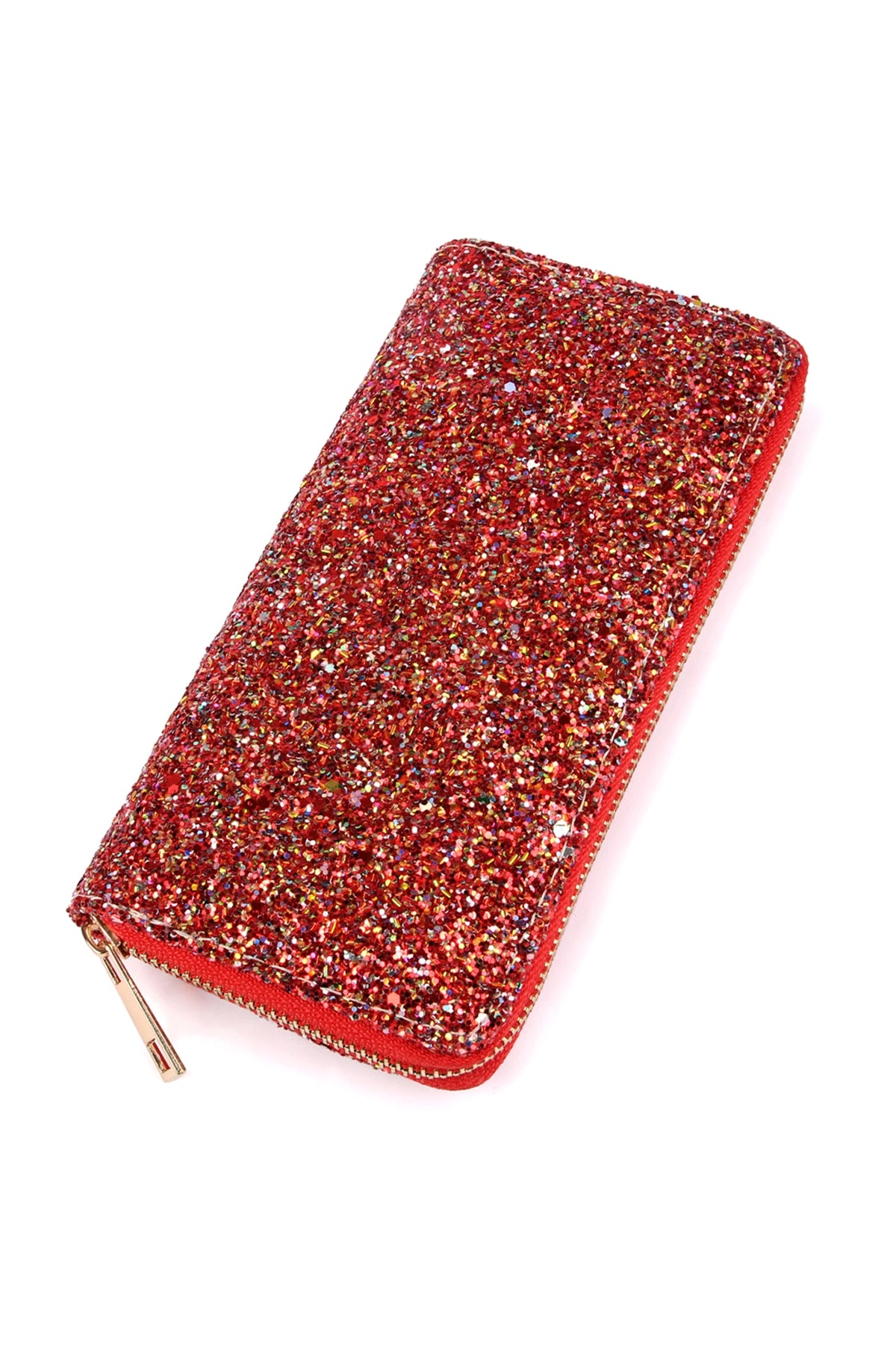 Set of 6 Red Glittery Zipper Wallets