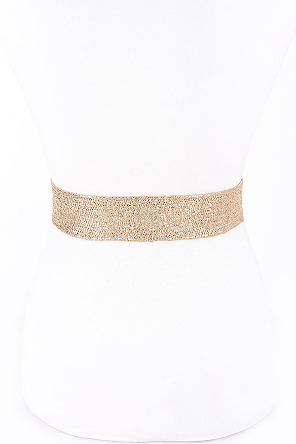 Pack of 6 Gold - Round Metal Buckle Stretch Belts (4978)