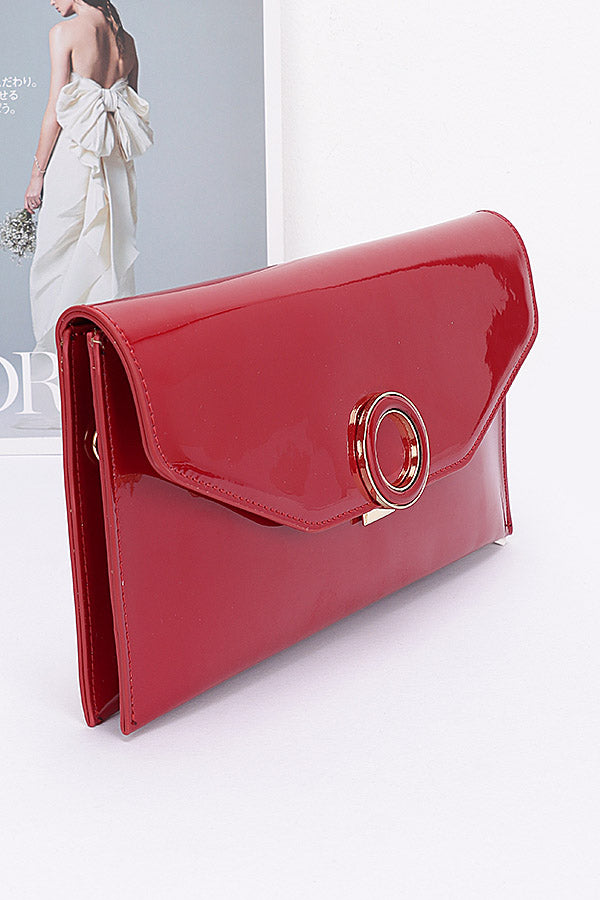 Set of 3 Patent Leather Burgundy Flap Crossbody Bags - Style 0736