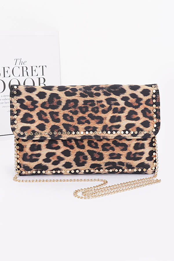 Set of 3 Nylon Leopard Metal Studded Clutch Bags - Model 3736