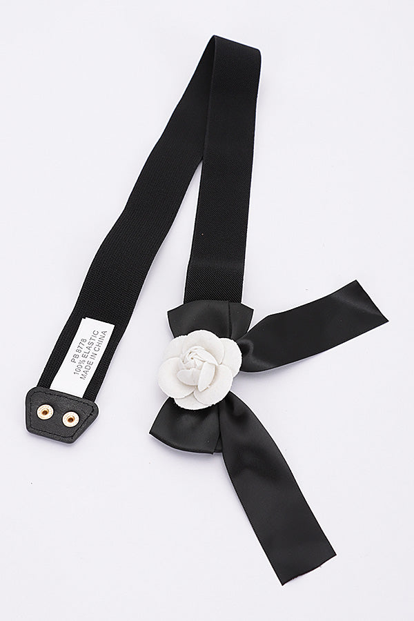 Ivory Flower Satin Ribbon Elastic Belt - Pack of 6