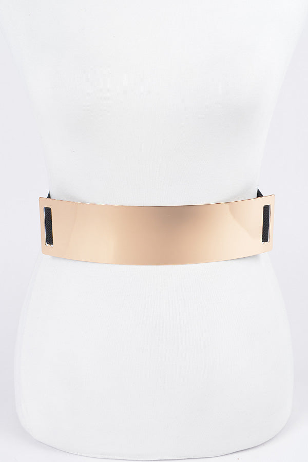 Set of 6 Black and Gold Metal Plate Elastic Belts - Model 6478