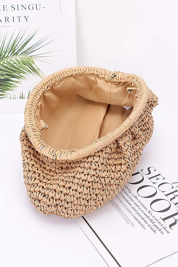 Set of 3 Faux Straw Braided Clutches in Khaki 1056