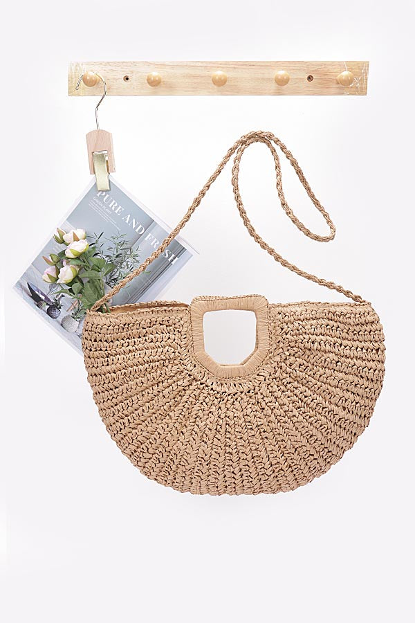 Set of 3 Handmade Faux Straw Handle Bags in Khaki 3511