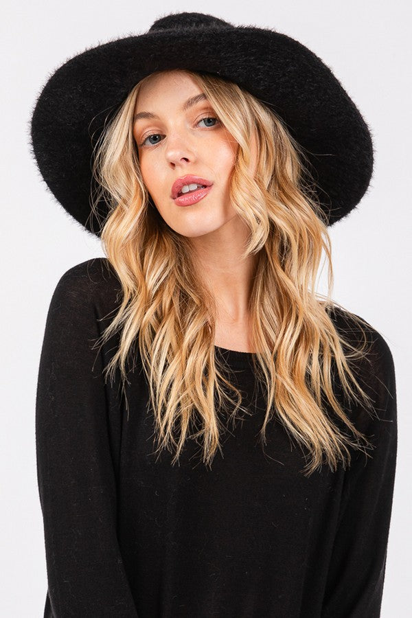 Set of 6 Fuzzy Fedora Hats in Classic Black Color (Model 2710)