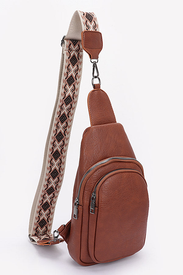 Set of 3 1046 Camel Faux Leather Sling Bags