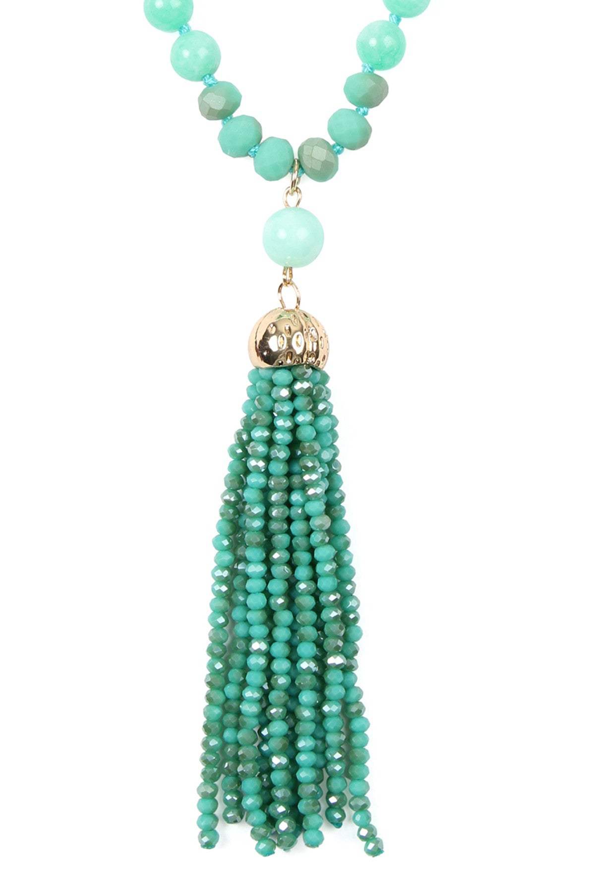 Set of 6 Mint Rondelle Tassel Pendant Necklaces Crafted with Polycord
