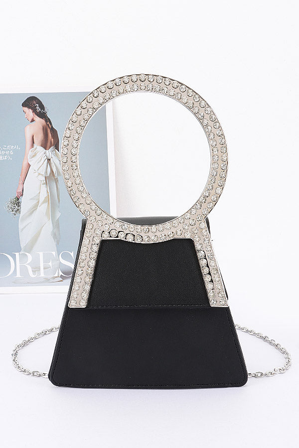 Set of 3 Stylish Black Rhinestone Metal Handle Flap Bags