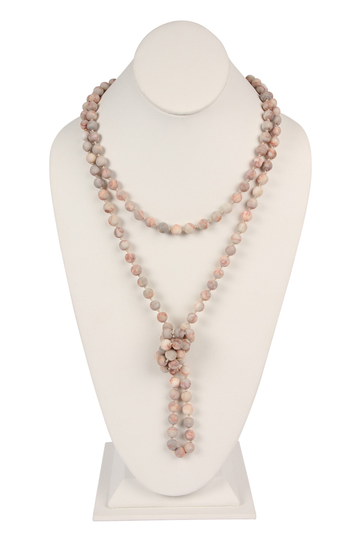 Set of 6 Handmade Long Necklaces Crafted from Matte Red Picasso Natural Stone