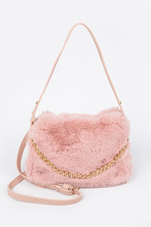 Set of 3 Stunning Dark Pink Faux Fur Shoulder Bags