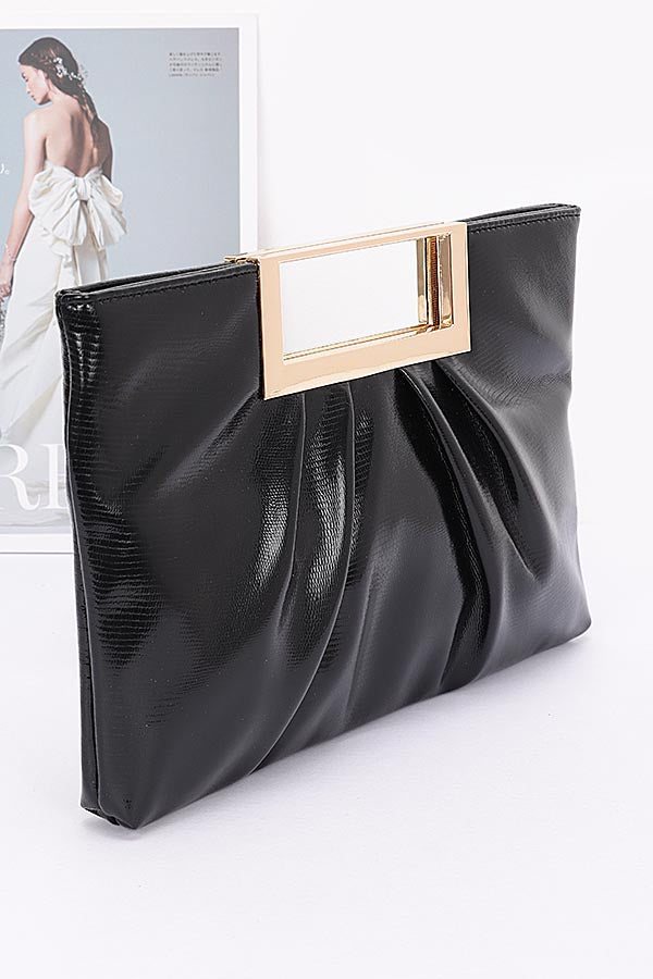 Set of 3 Faux Leather Metal Handle Clutches in Black - Style 8146