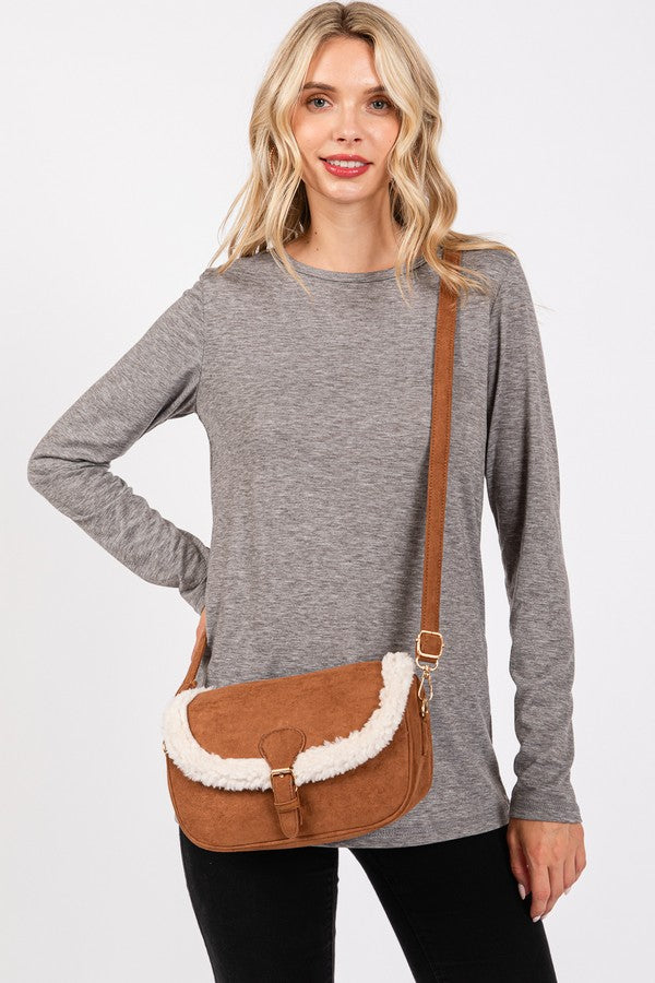 Set of 3 Solid Black 1620 Fleece - Trimmed Crossbody Bags