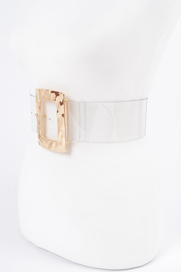 Set of 6 Gold Clear Rectangle Metal Buckle Clear Belts - 2578