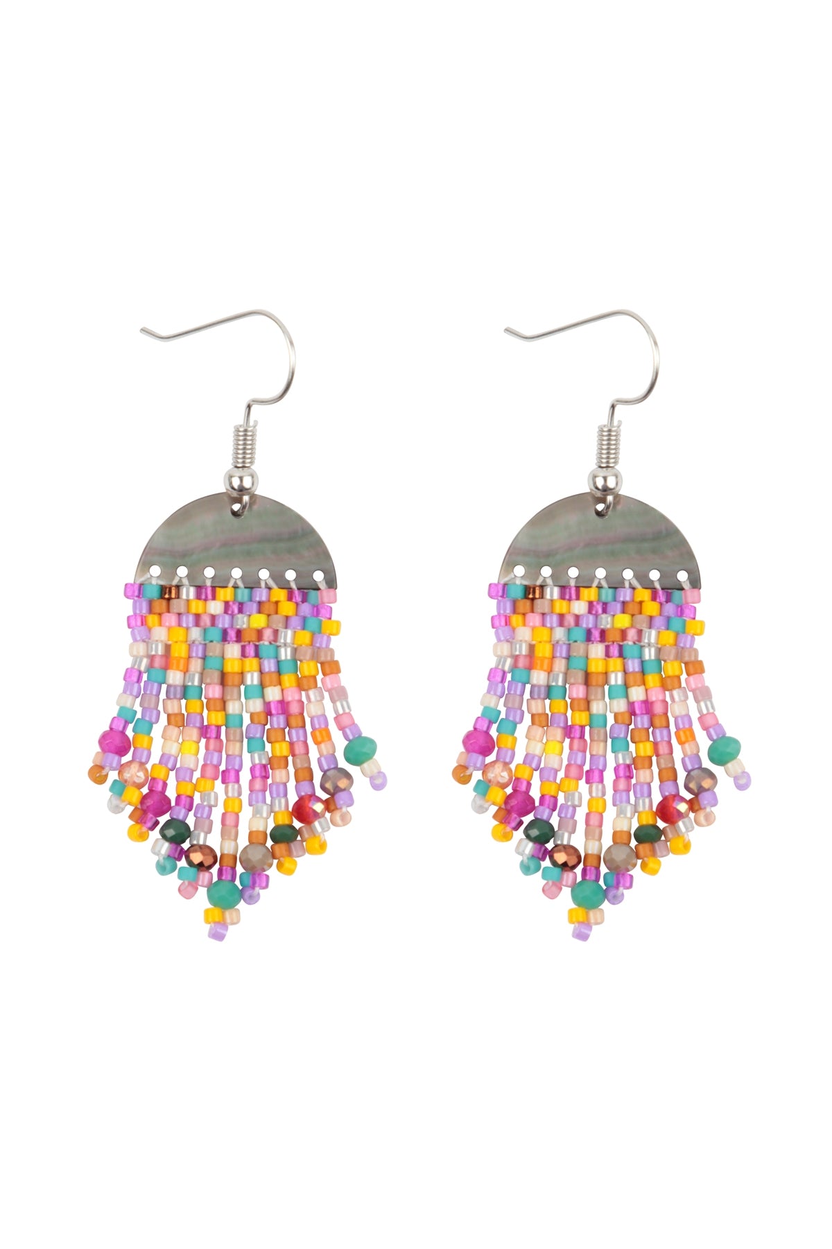 Multicolor Geometric Seed Beads Fringe Dangle Hook Earrings - Set of 6