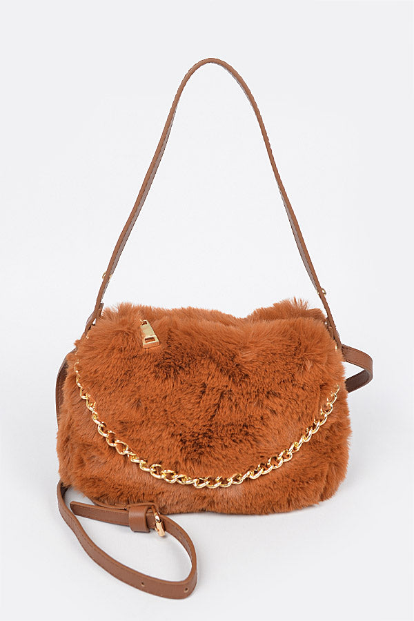 Set of 3 Stylish 8383 Camel Faux Fur Shoulder Bags