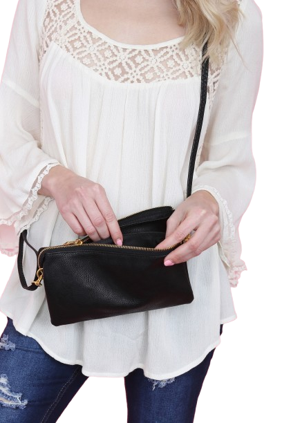 Pack of 6 Black Faux Leather Crossbody Wristlet Bags