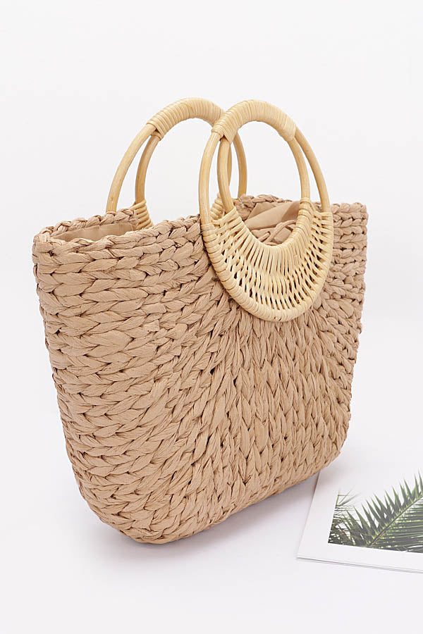 Set of 3 Faux Straw Tote Bags in Khaki 2811