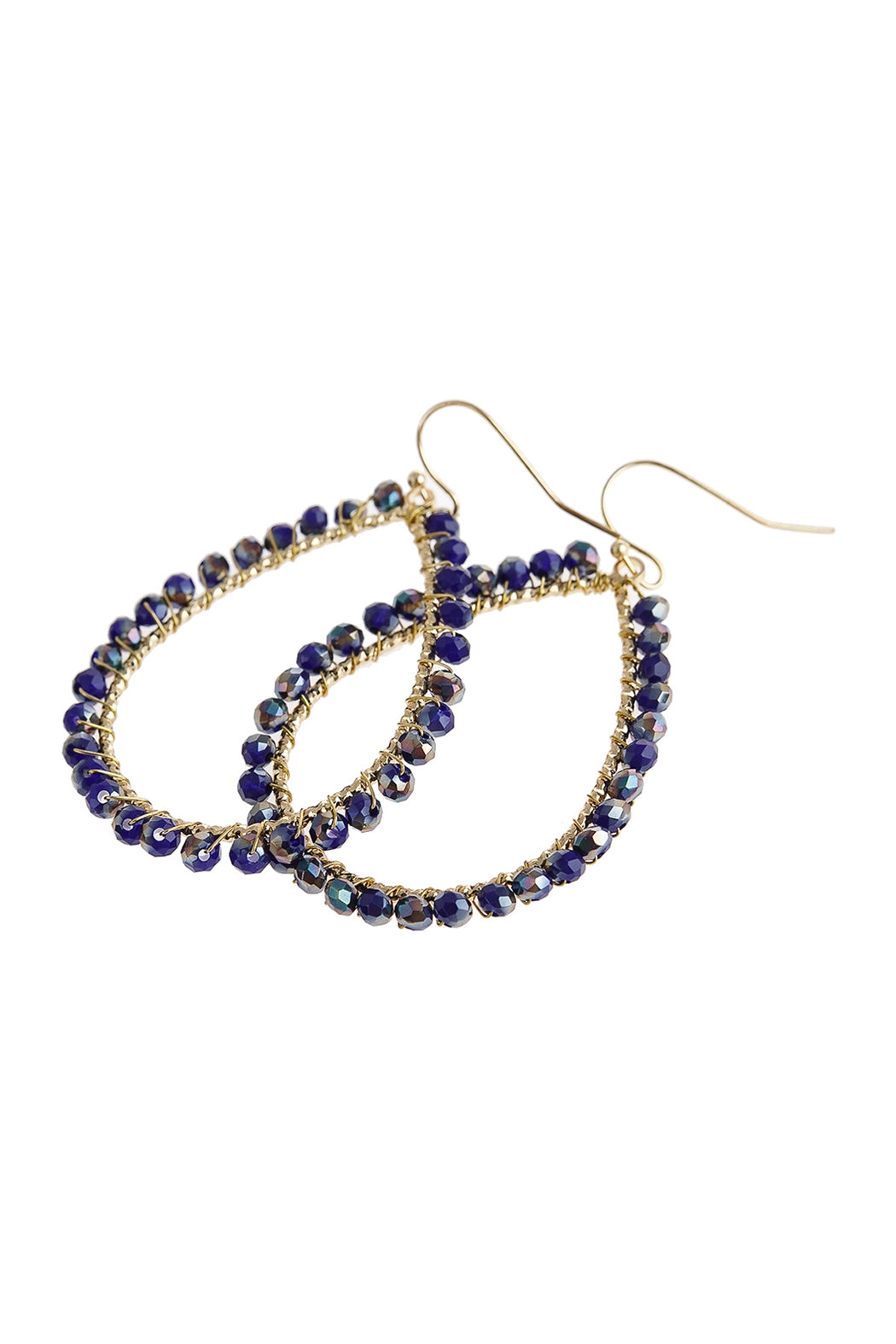 Light Blue Color Wire Crafted Teardrop Shaped Glass Beads Hook Style Earrings - Set of Six Pieces