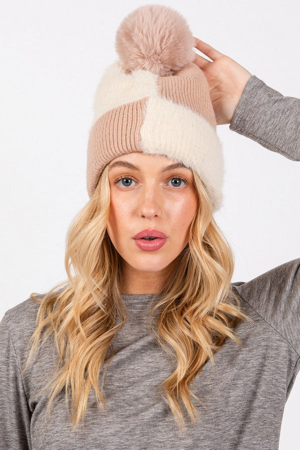 Set of 6 Fuzzy 9710 Blush Fleece Pom Pom Beanies