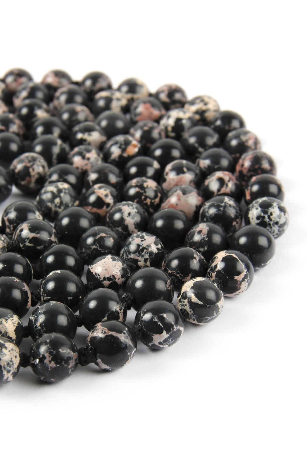 Pack of 6 - 60-Inch Long Black Marble Beads Necklace