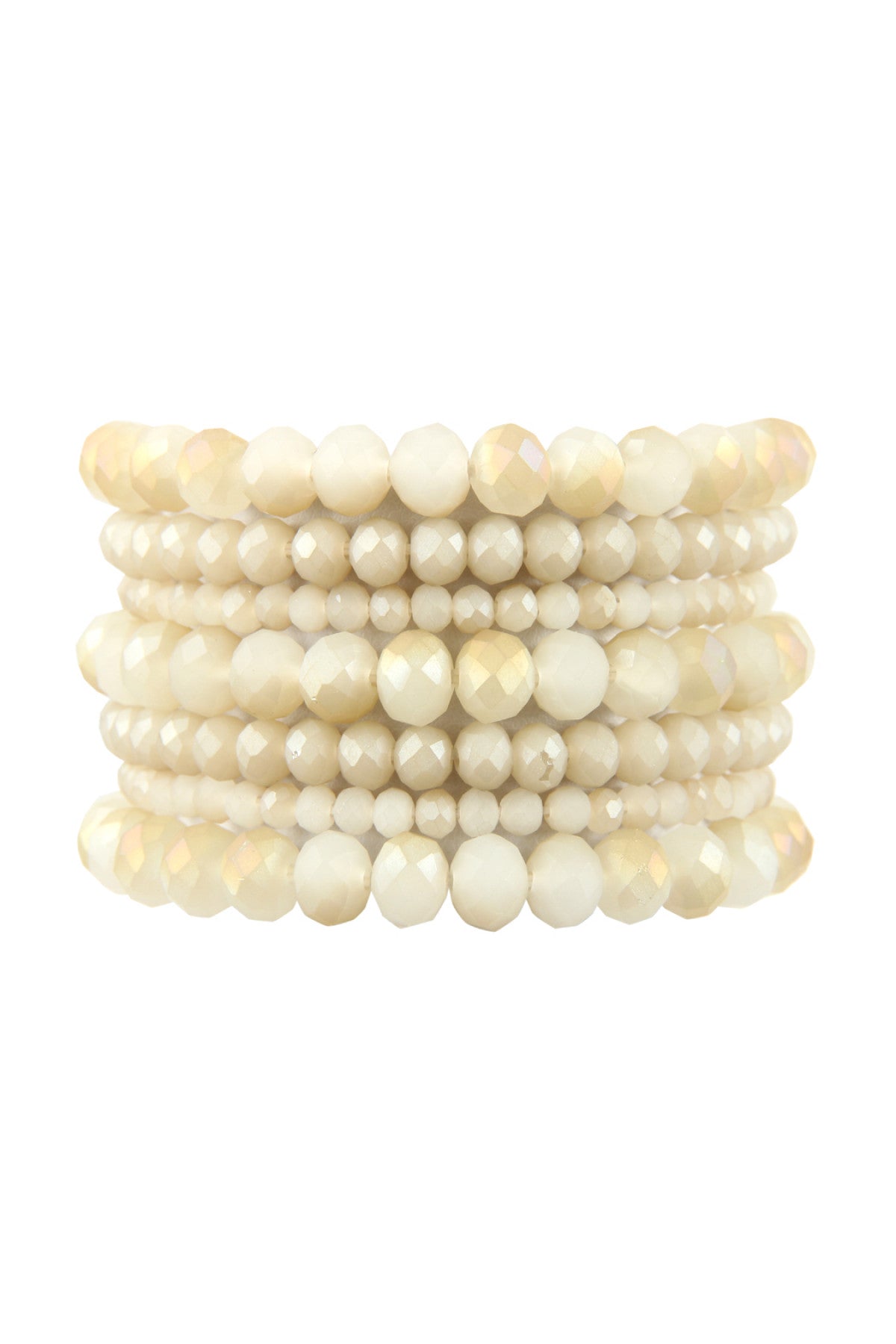 Pack of 6 Natural Seven - Line Glass Bead Stretch Bracelets