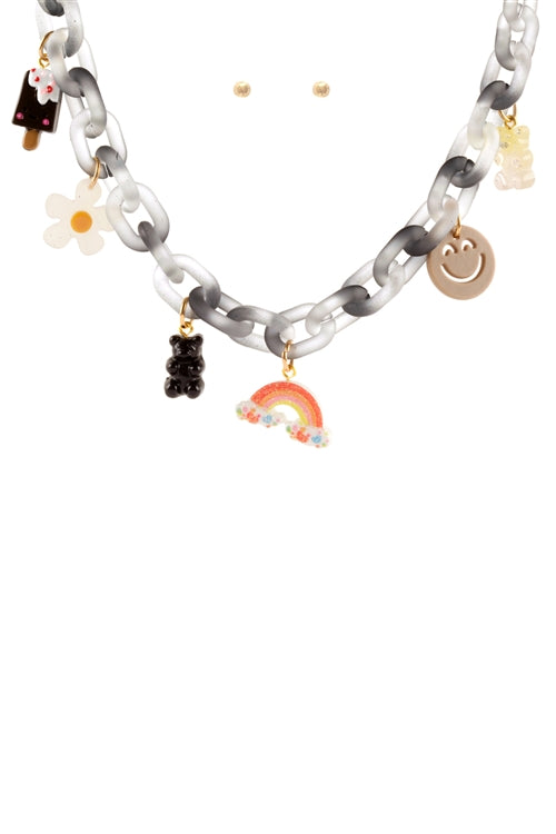 Tropical Black Acetate Chain Dainty Necklace and Earring Set - Pack of 6