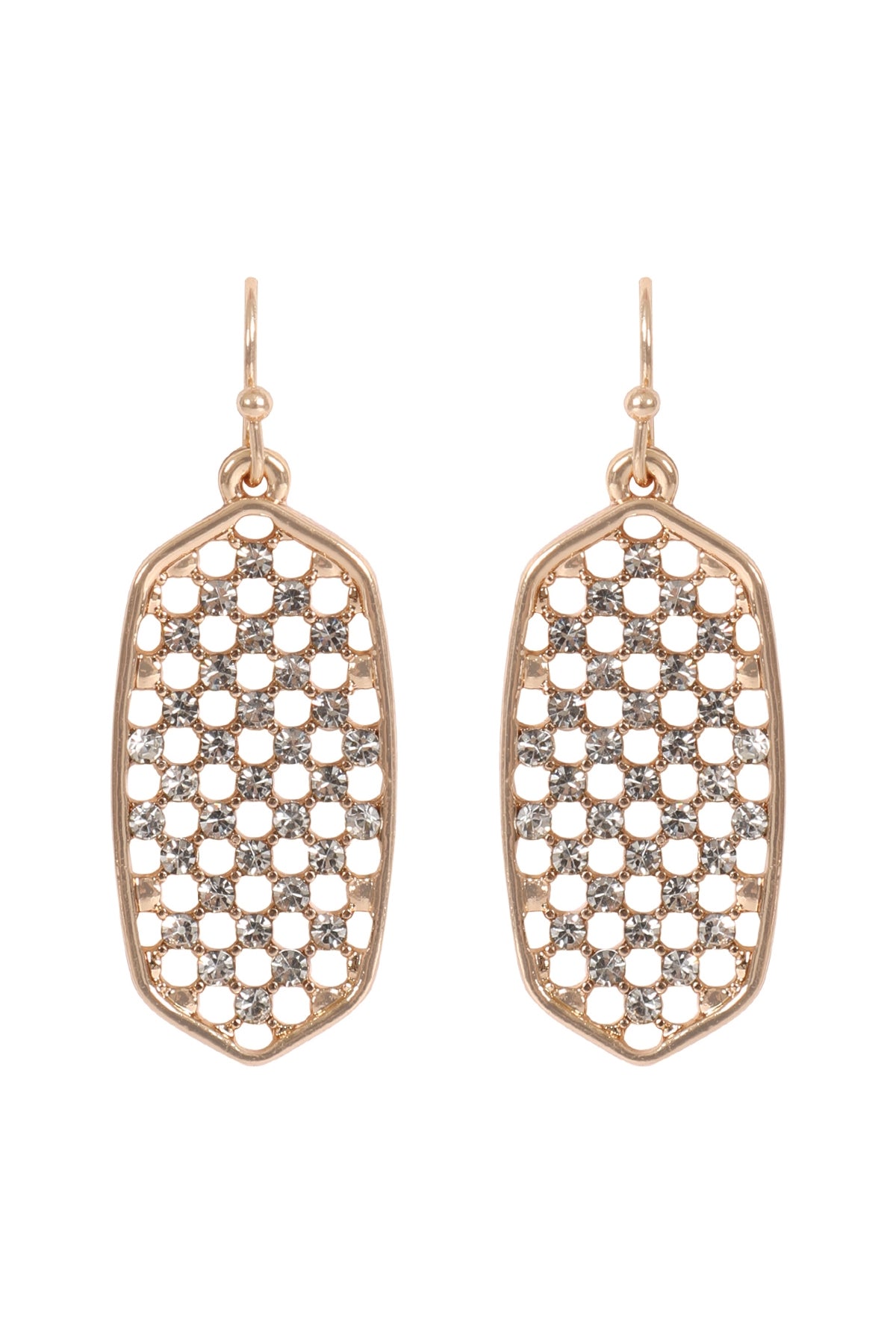 Gold Hexagonal Pave Rhinestone Hook Earrings - Set of Six Pieces