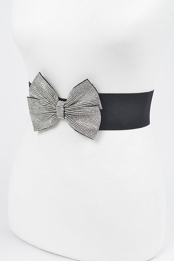 Pack of 6 - Black Clear Rhinestone Ribbon Elastic Belt (Product Code 5138)