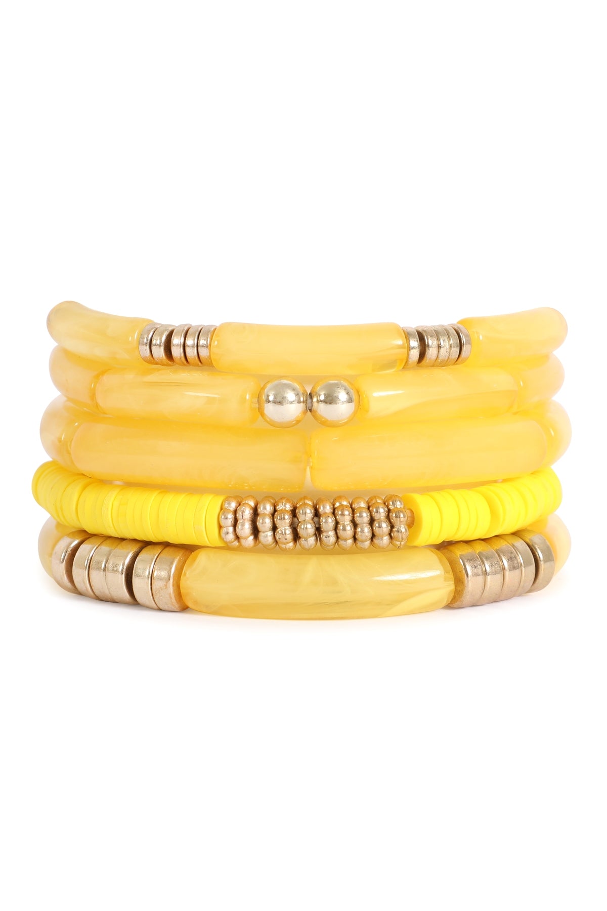 Versatile Multi - Layered Tubular Stretch Bracelet in Yellow, FIMO Brand, CCB Type - Pack of 6 Pieces