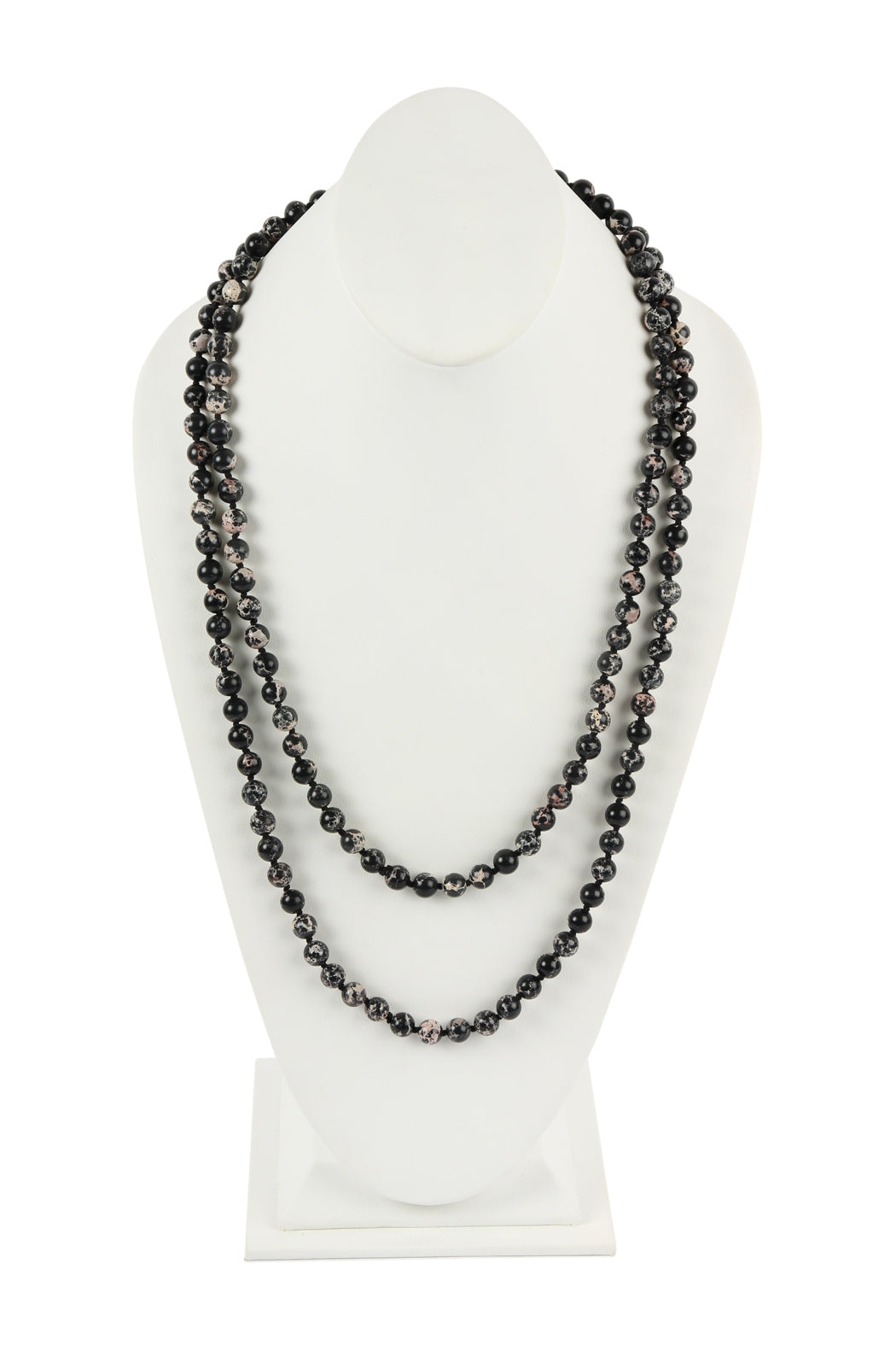 Pack of 6 - 60-Inch Long Black Marble Beads Necklace