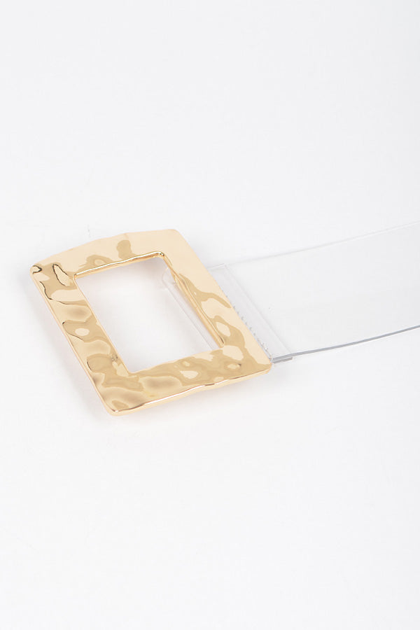 Set of 6 Gold Clear Rectangle Metal Buckle Clear Belts - 2578