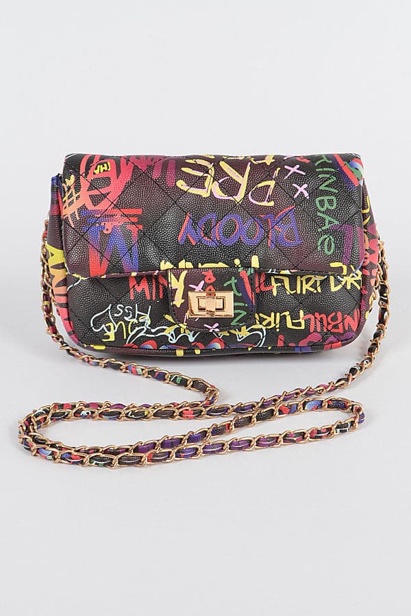 Pack of 3 Black Graffiti Quilted Clutches (Style 0613)