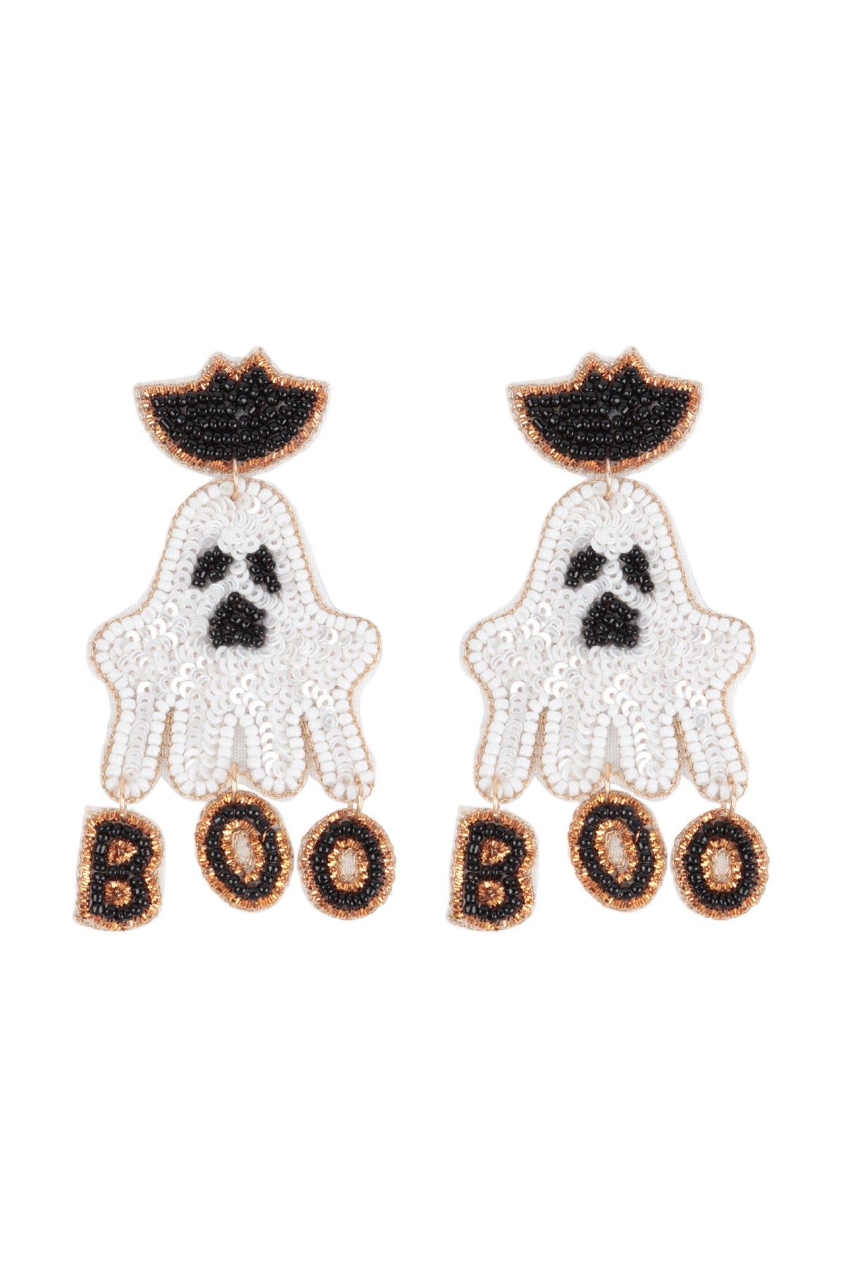 Black and White Halloween Ghost Drop Earrings with Sequin and Seed Beads - Pack of 6