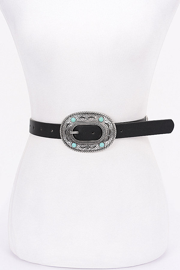 Set of 6 Vintage Multi - Metal Black PU Belts