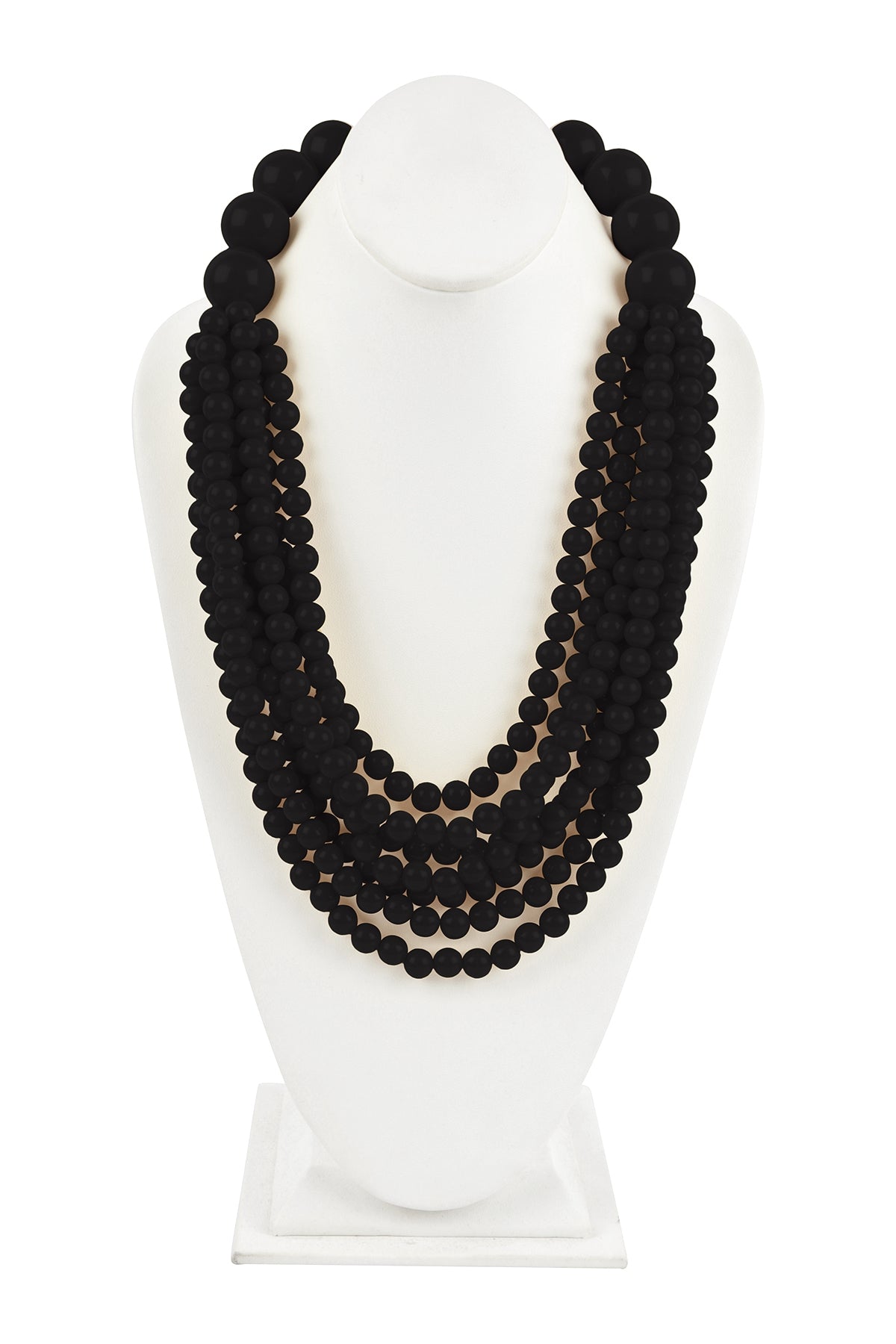 Stylish Black Round Bead Layered Statement Necklace and Earring Set - Pack of Six Pieces