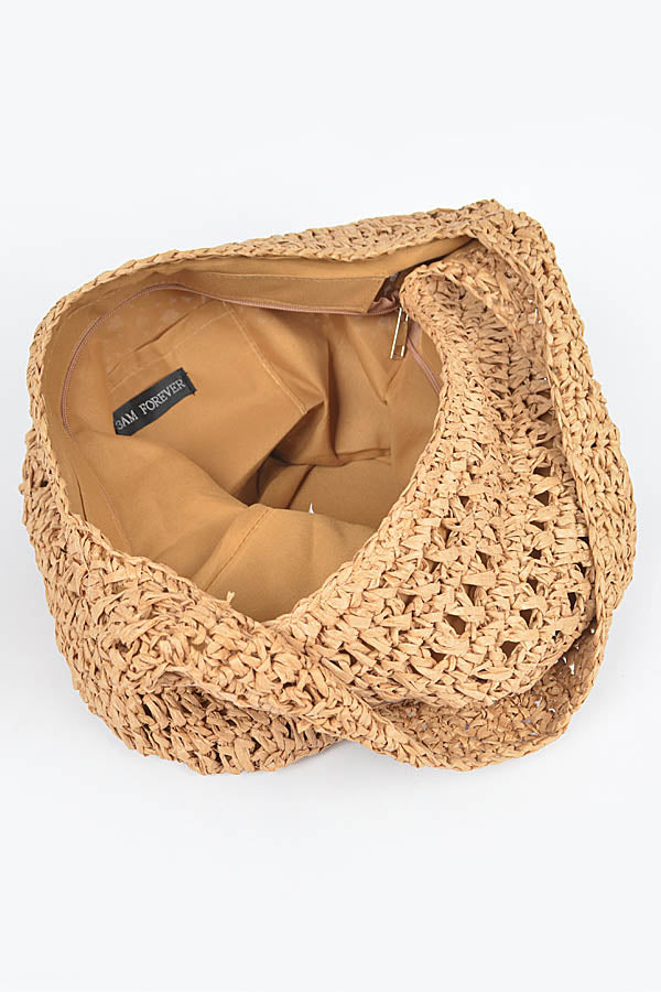 Set of 3 Faux Straw 8211 Oversized Khaki Shoulder Bags