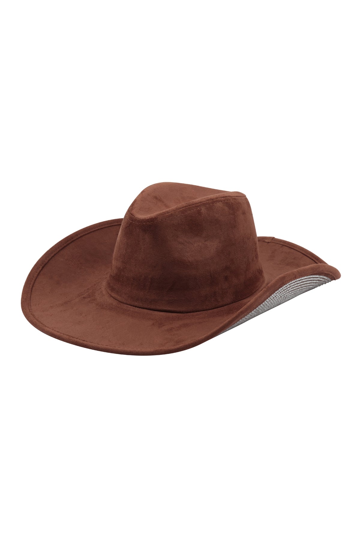 Brown Rhinestone Glitter Brim Fedora Hats - Set of 6