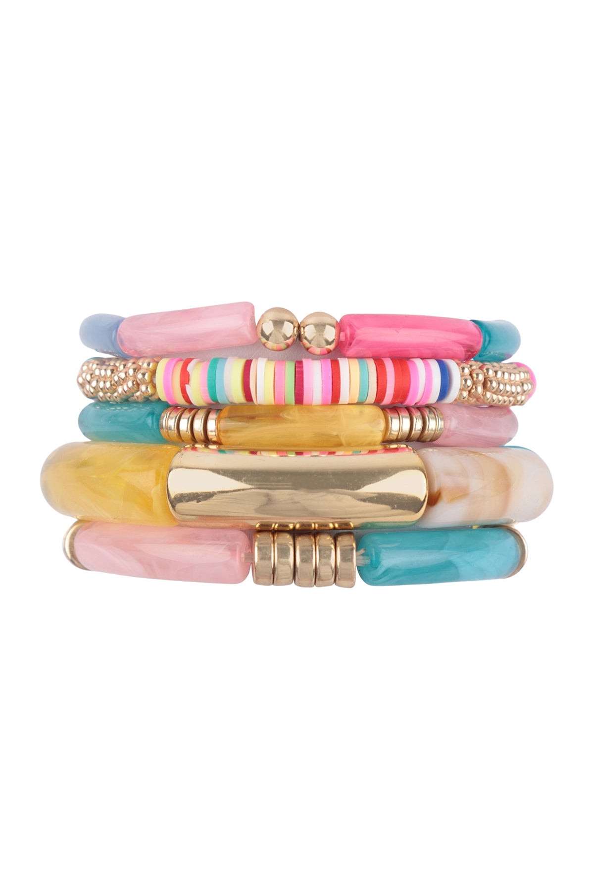 Multicolor Acetate Tube FIMO Stretch Bracelet Set - Pack of 6