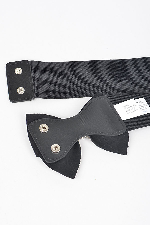 Pack of 6 - Black Clear Rhinestone Ribbon Elastic Belt (Product Code 5138)