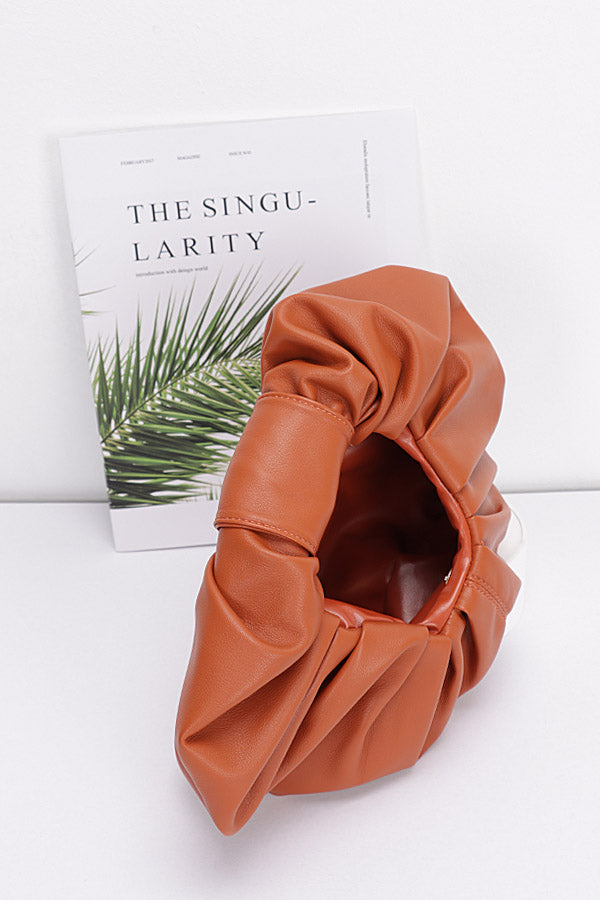Set of 3 8426 Camel Faux Leather Pleated Handle Clutches