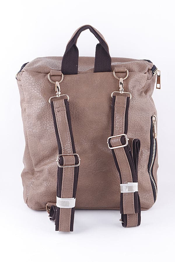 Set of 3 Taupe 8824 Studded Faux Leather Backpacks