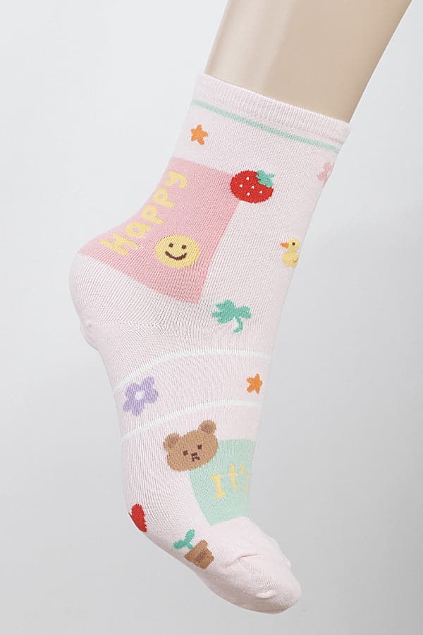 Pack of 6 Vibrant Pink 391 Cartoon Pattern Socks