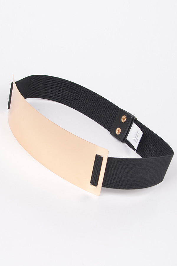 Set of 6 Black and Gold Metal Plate Elastic Belts - Model 6478