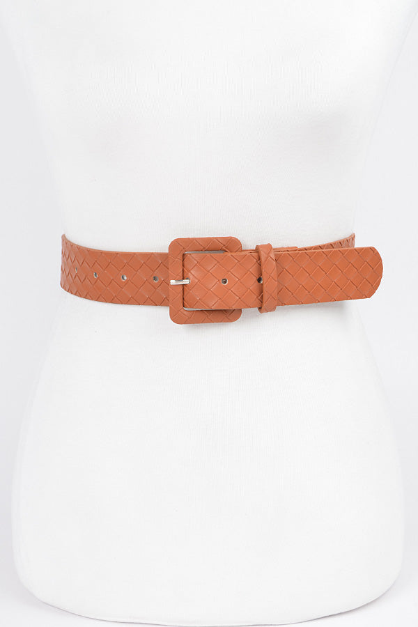 Set of 6 Faux Leather Braided Embossed Camel Belts - 2778