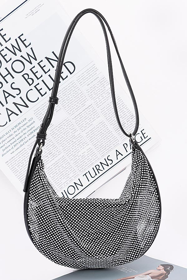 Pack of 3 Stylish Black 7826 Rhinestone Mesh Shoulder Bags