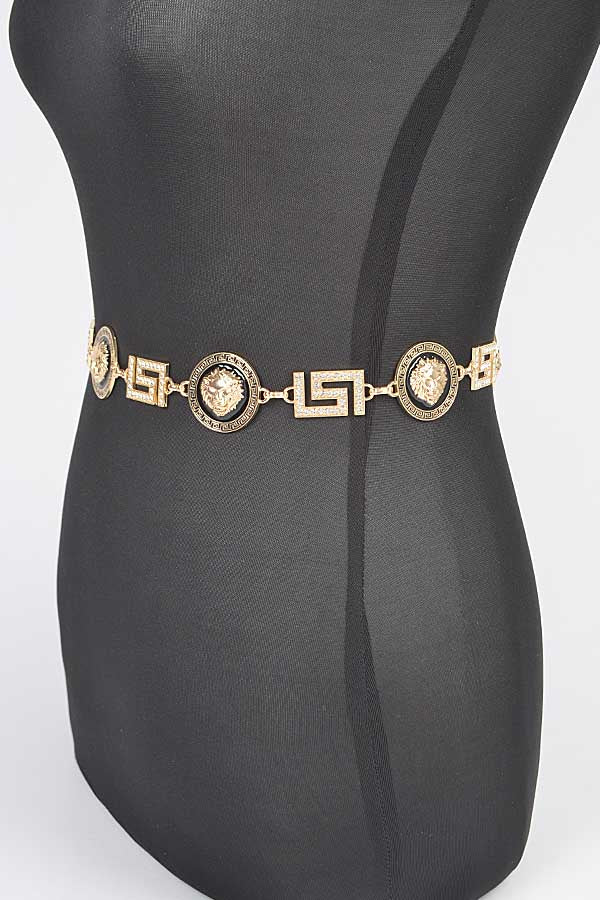 Set of 6 Shiny Gold Metal Rhinestone Chain Belts