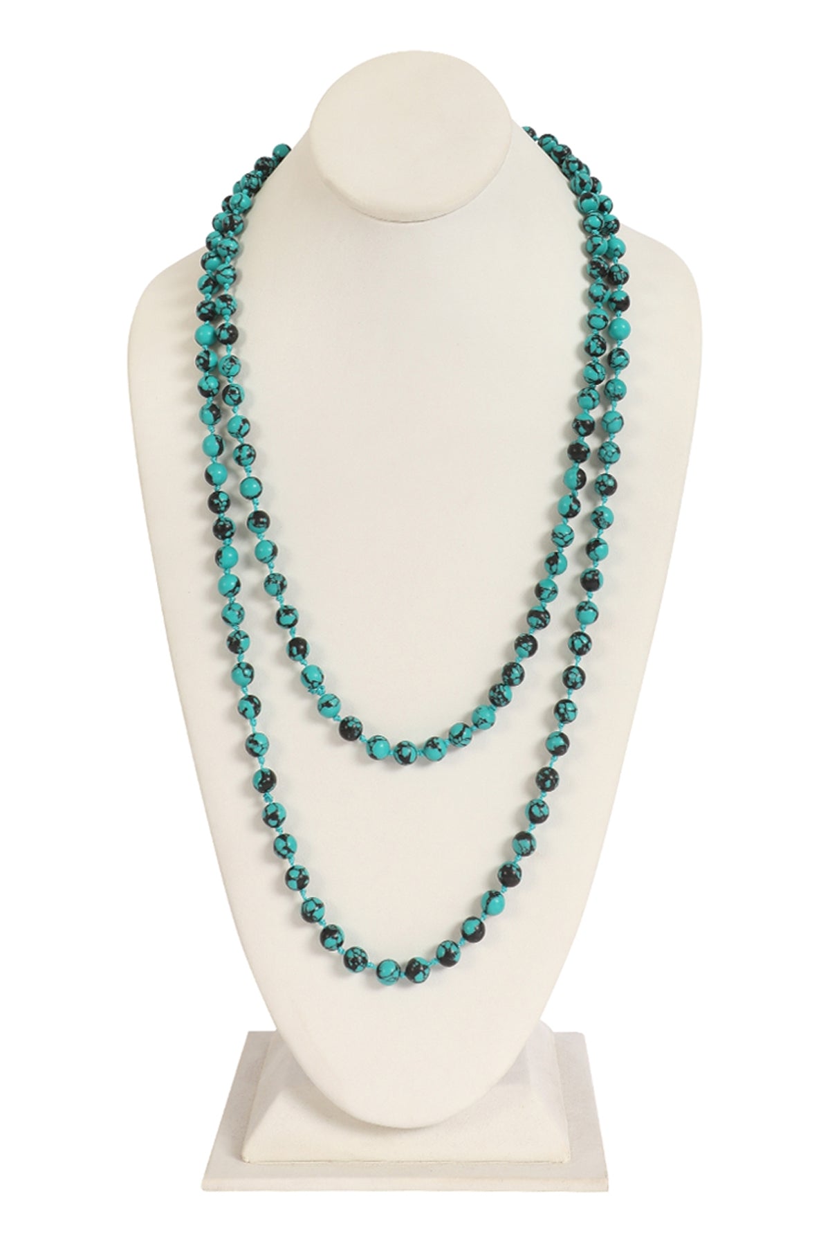 Pack of 6 Turquoise Blue Long Beaded Necklaces Made of Natural Stone